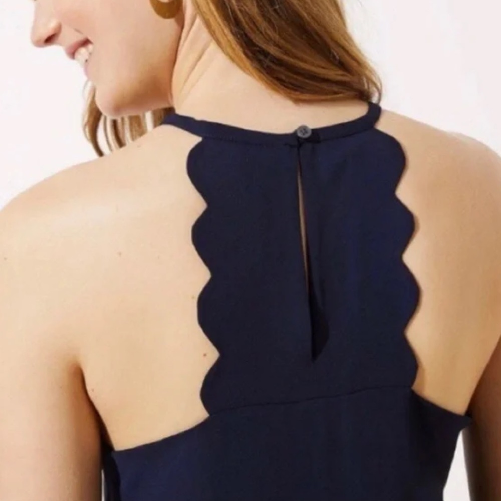 Loft Size M Blue / grey / slate colored top with scallop led detail - Picture 2 of 8